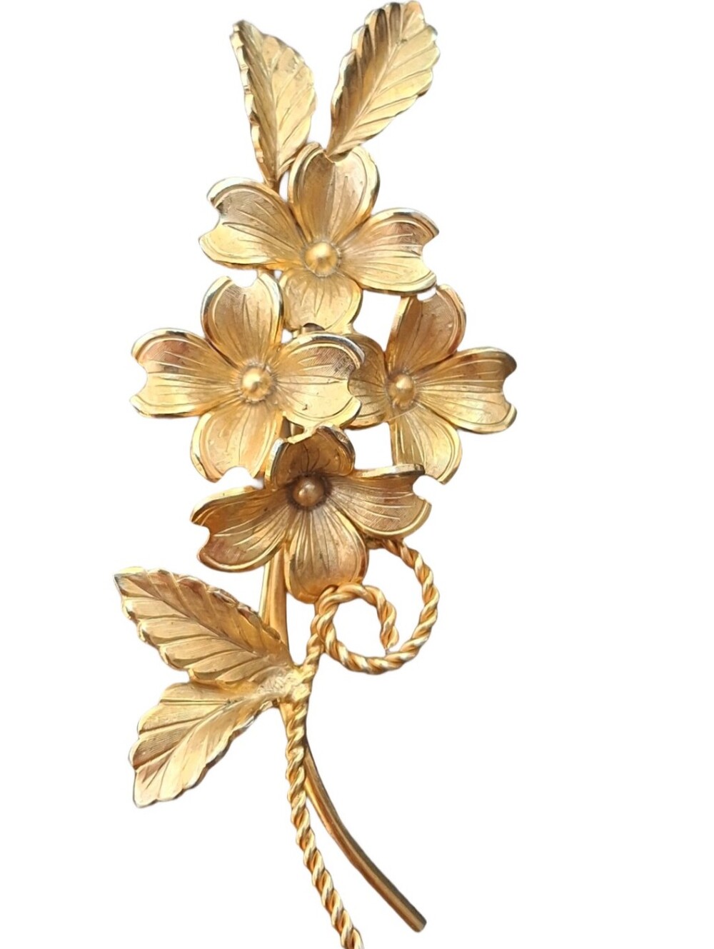 Vintage Signed Giovanni Gold Tone Dogwood Flower Spray Brooch Pin 1960s